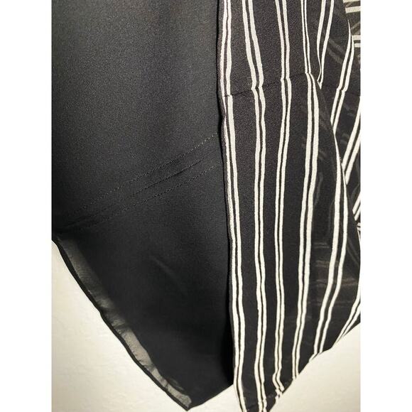 A.L.C. Women's V Split Neck Halter Mini Dress Crepe Silk Black White Stripes NWT - Picture 3 of 8